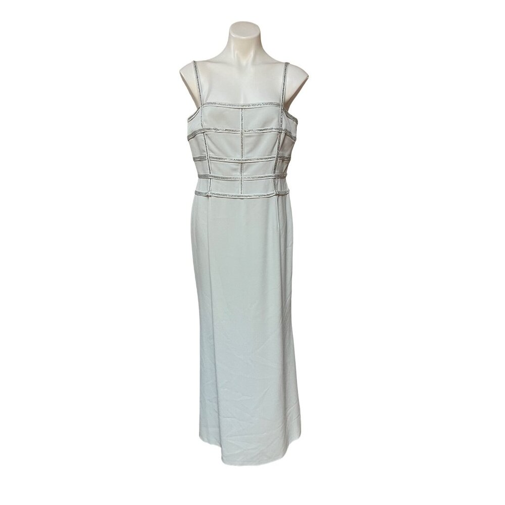 1990s/Y2K Vintage Maxi Dress Caged Silver Beaded Evening Gown Glamorous Cocktail